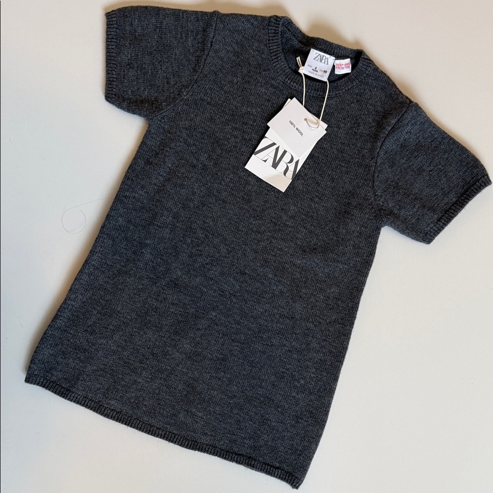 Zara Kids Charcoal Short Sleeve Dress 100% wool